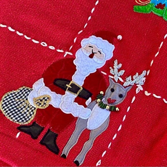 Victoria Jones Vintage Embroidered Embellished Santa Xmas Cardigan Sweater Sz 2X - Picture 6 of 16
